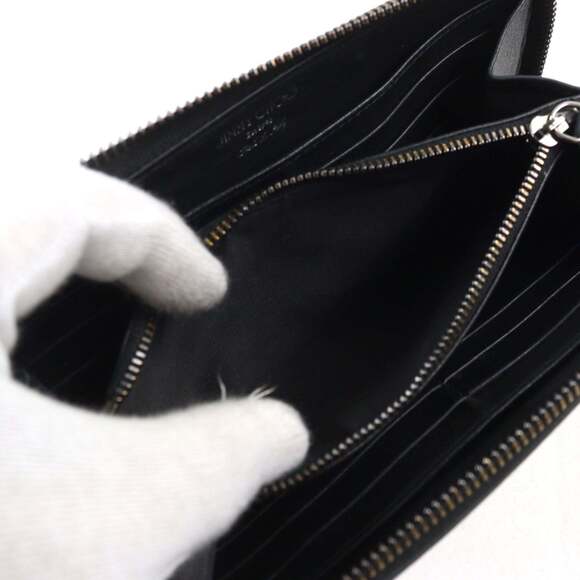 JIMMY CHOO Calfskin Leather Round Zip Wallet with Crystal Star Studs, Navy Bl... - Picture 6 of 11